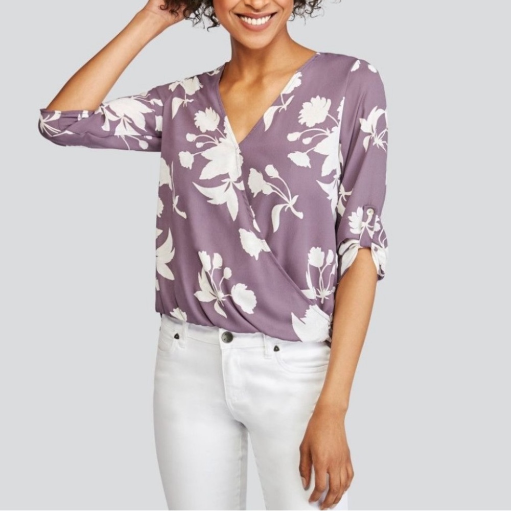 West Kei Purple Floral Wrap Blouse